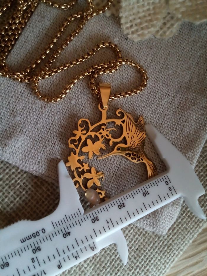 Collier colibri et pierre de lune - photo numéro 3