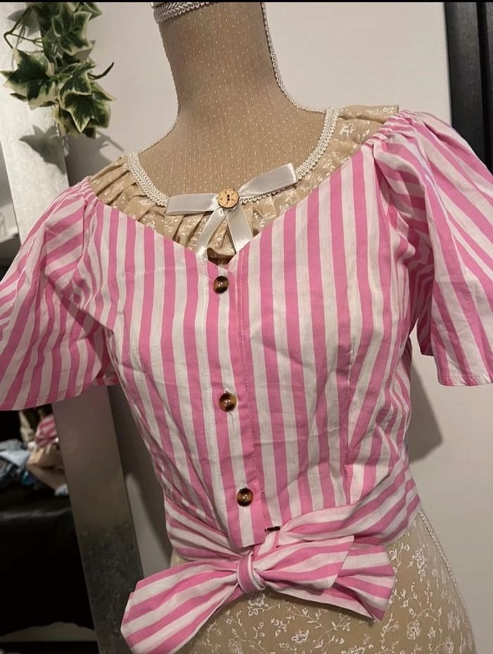 Chemisier Rayure rose Taille S - photo numéro 2