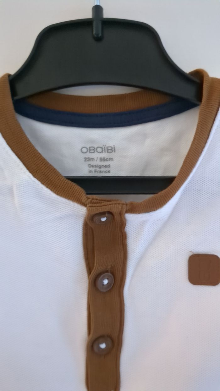Polo manches courtes blanc et marron Obaïbi 23 mois - photo numéro 3