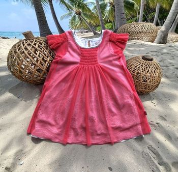 BILLIEBLUSH - ROBE BÉBÉ FILLE ROSE FLASHY TULLE RÉSILLE & BRODERIE ANGLAISE 3M