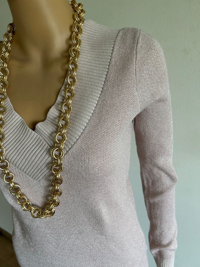 Pull rose pale pailleté à manches longues Morgan taille S TBE - photo numéro 4