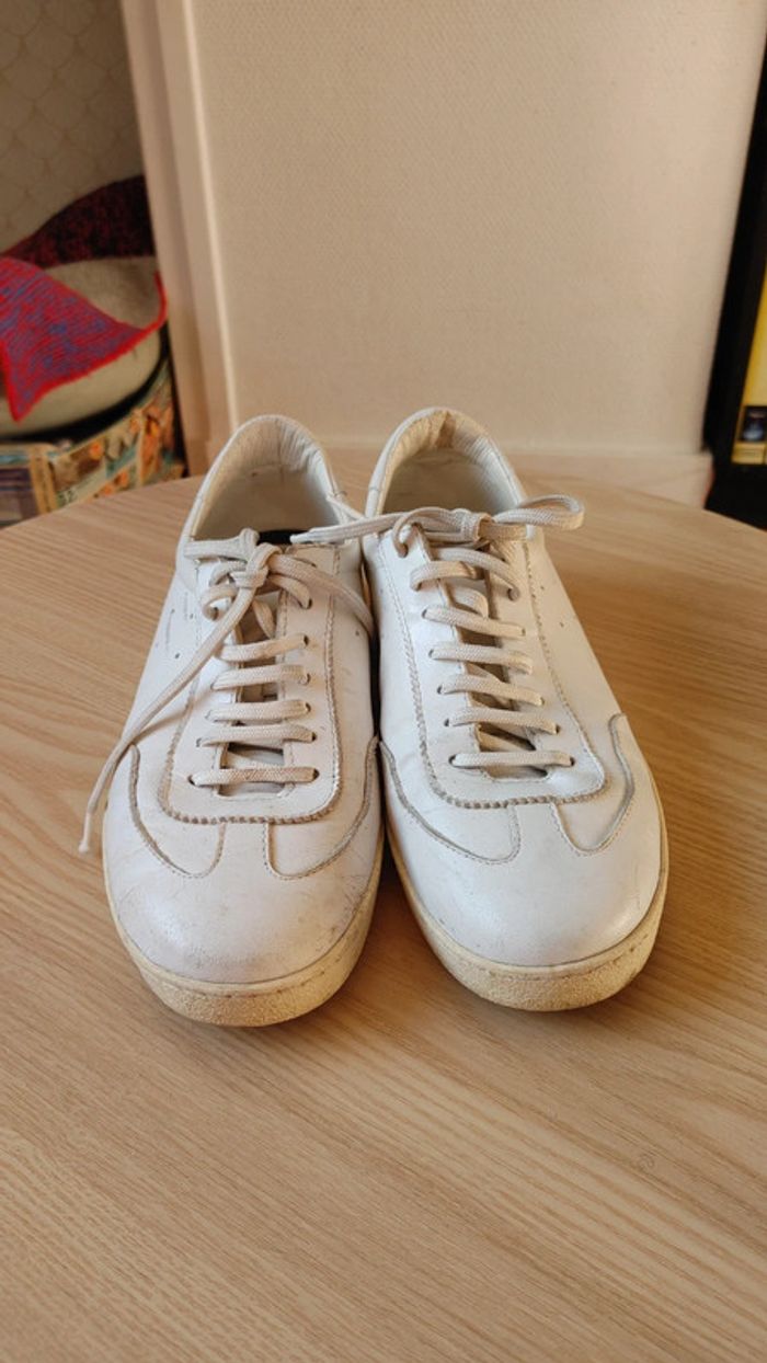 Basket sneakers en cuir zara taille 40 blanche lacet tennis - photo numéro 3