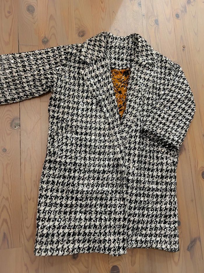 Manteau oversize lainage et sequins pied de poule 42/44 - photo numéro 2