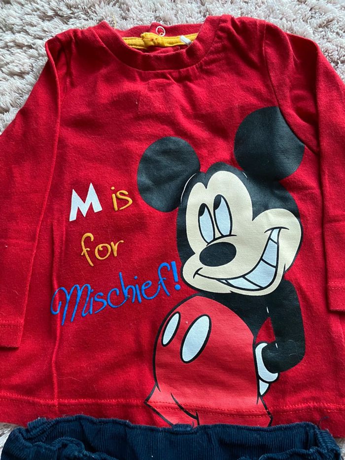 Ensemble pantalon en velours et tee-shirts manches longues Mickey 6 mois - photo numéro 2