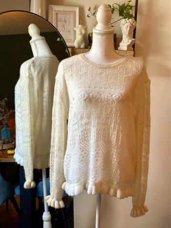 Pull blanc en maille fine ajourée en laine taille 42 - Promod