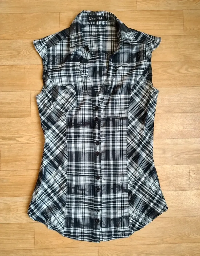 Chemise à carreaux noir/blanc T. 36/38 - photo numéro 2