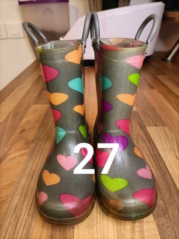 Bottes pluie grises motifs coeurs multicolores 27