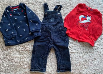 Ensemble salopette en velours avec pull et tee-shirts manches longues Obaïbi 6 mois