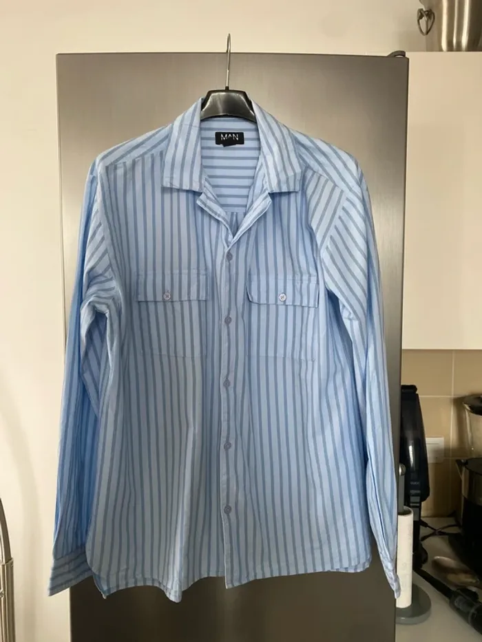 Chemise Haut de Pyjama Rayé Bleu Clair Taille M Boohoo Man