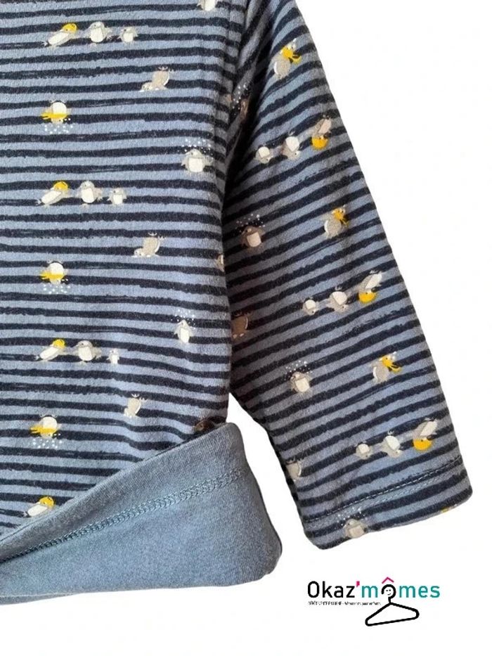 T-shirt manches longues doublé bleu (rayures et pingouins) - Absorba 6 mois (68cm) - photo numéro 4