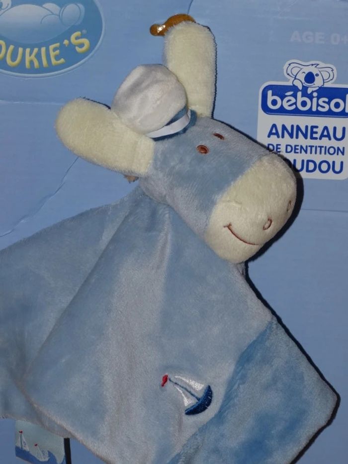 Doudou plat ane noukie's bleu blanc bateau 🐴 Neuf - photo numéro 2