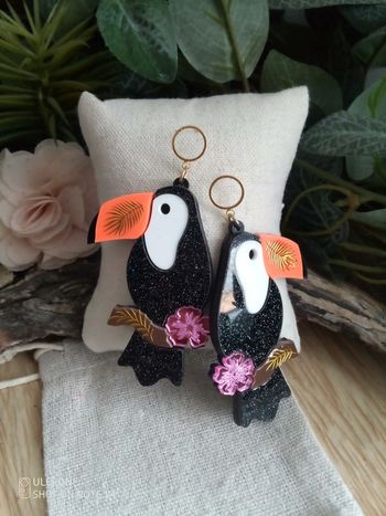 Boucles d'oreilles bohèmes toucans pailletés