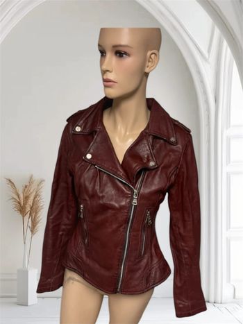 Perfecto en cuir véritable bordeaux femme
