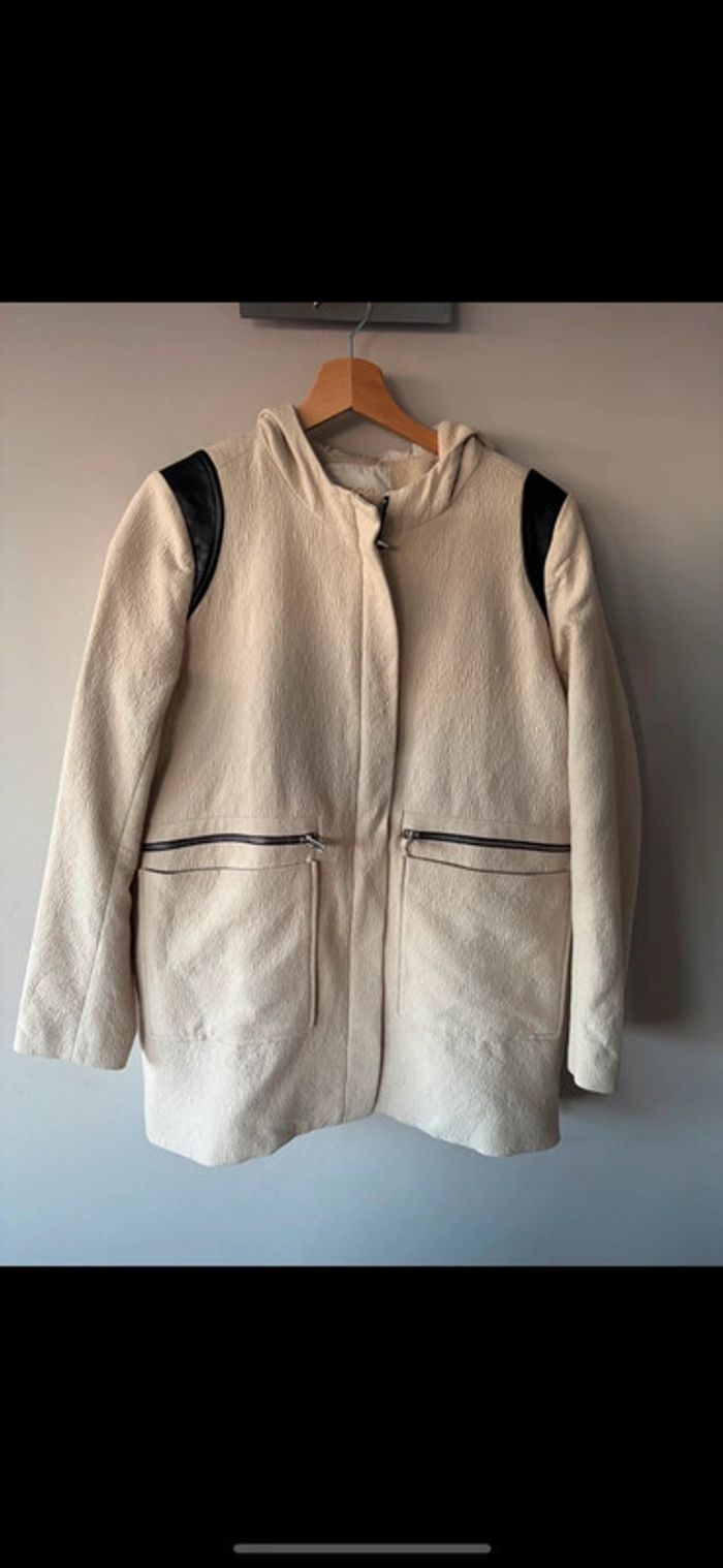 Magnifique manteau à capuche empiècements cuir Maje 40 - photo numéro 11