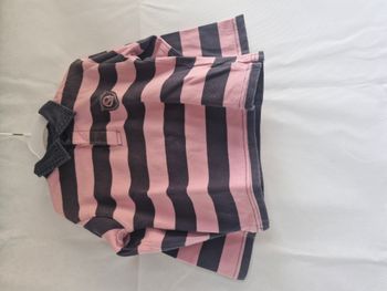 Polo manches longues rayé 3 ans Tissaia Rose à rayures bleu marine
