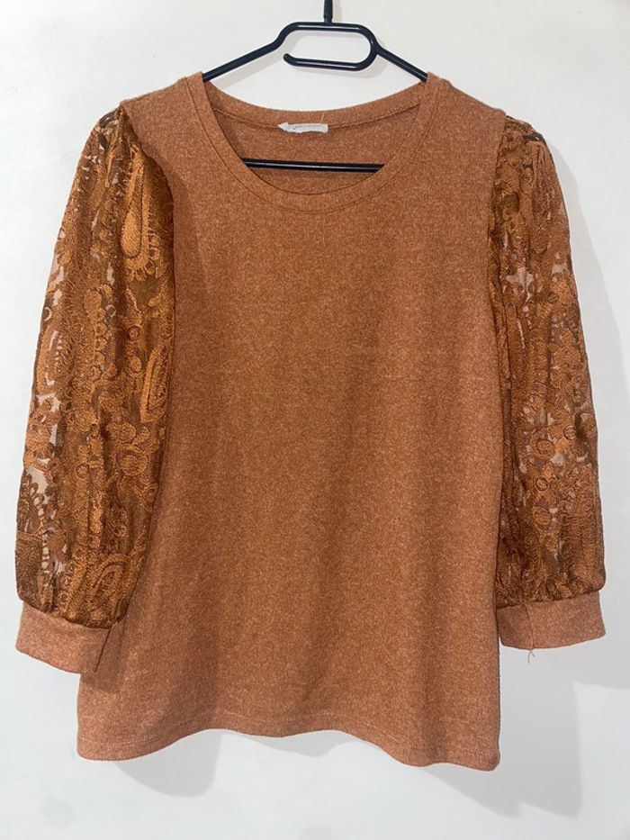 Pull dentelle camel - photo numéro 2