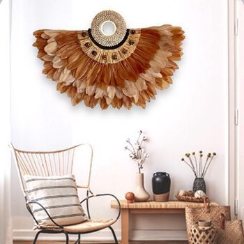 Bijou mural « Munduk » – Décoration murale bohème en plumes  – Pièce unique