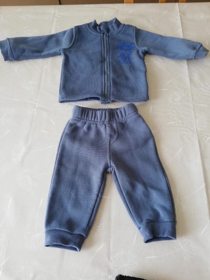 Ensemble pantalon gilet manches longues bleu doublé 68 cm