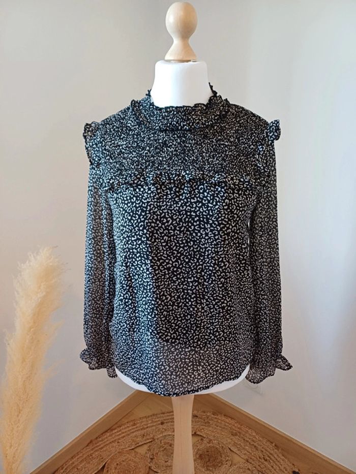 Blouse noire à imprimé Léopard Majolica taille M 38 - photo numéro 2
