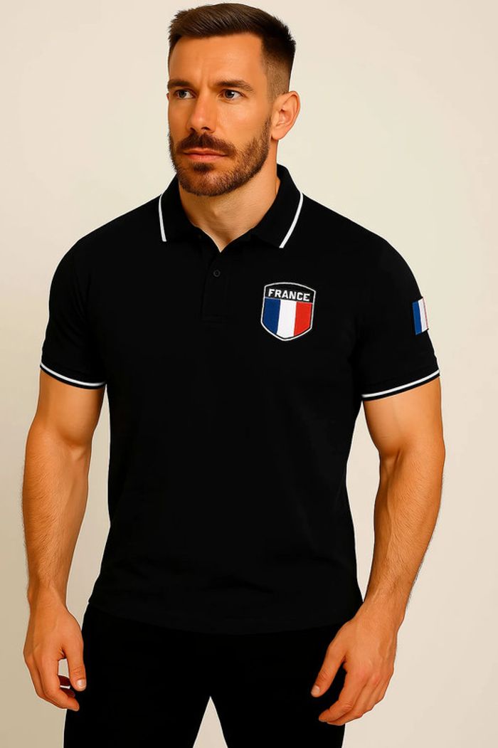 Polo respirant noir légèrement extensible motif Tricolore - Boutonnés, manches courtes - photo numéro 8