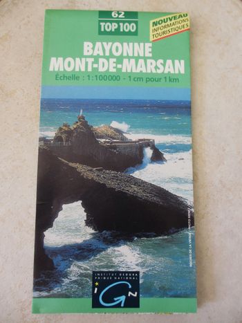 Carte IGN n° 62 Top 100 Bayonne – Mont-de-Marsan 1:100000