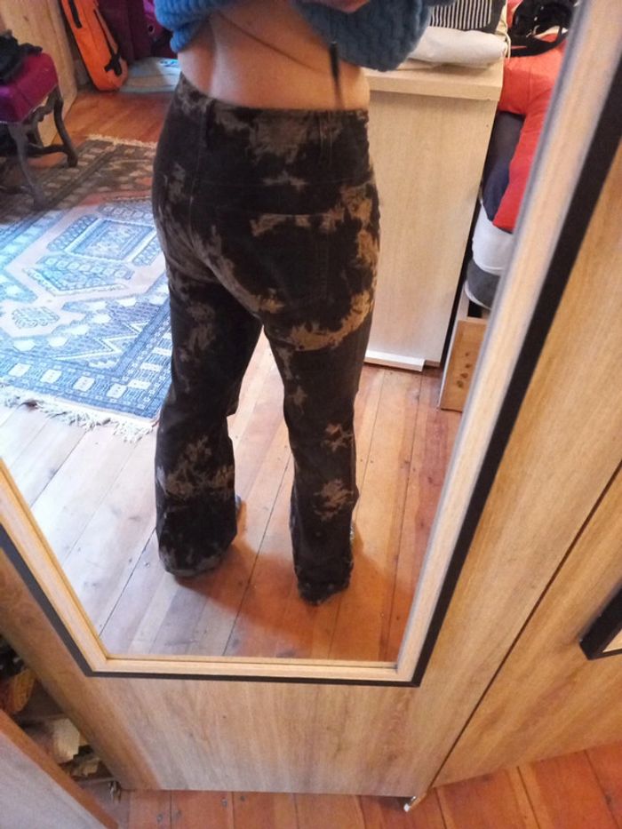 Superbe pantalon moulant type velours marron rare stylisé taches claires rétro - photo numéro 4