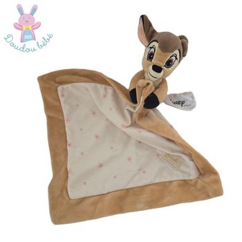 Doudou Bambi biche faon mouchoir beige marron fleurs DISNEY