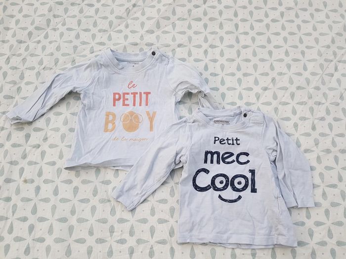 Lot de 2 t-shirts manches longues garçon 9 mois