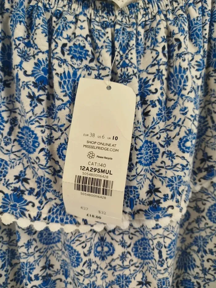 Top Miss Selfridge épaules dénudées - motif fleur bleues liberty taille 38 - A252 - photo numéro 8