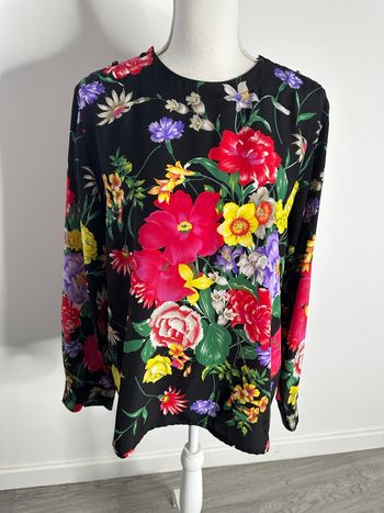 Blouse à fleurs noire et multicolore Gérard Pasquier Vintage T40 L