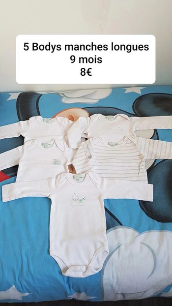 Lot de 5 bodys garçon manches longues taille 9 mois