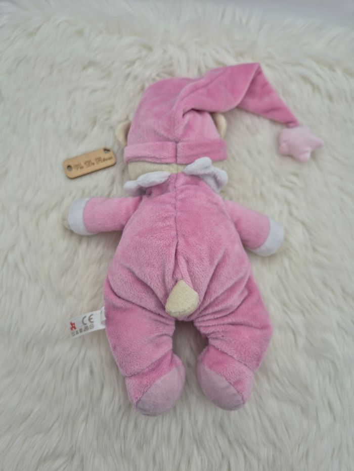 Doudou ours rose bonnet oiseau Nicotoy - photo numéro 3