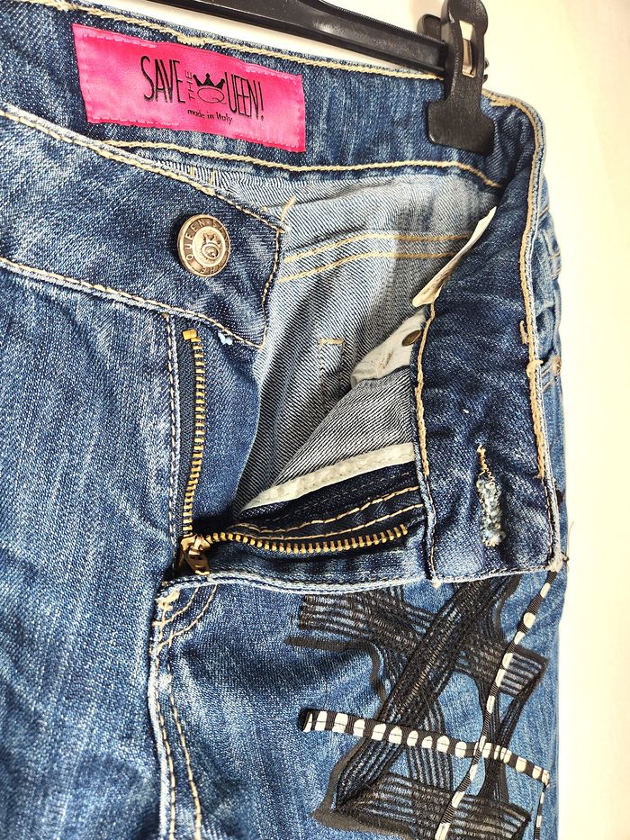 Jeans Femme Save The Queen Taille L FR39/40 W30 - Denim Brodé Motifs Graphiques Fantaisie - photo numéro 4
