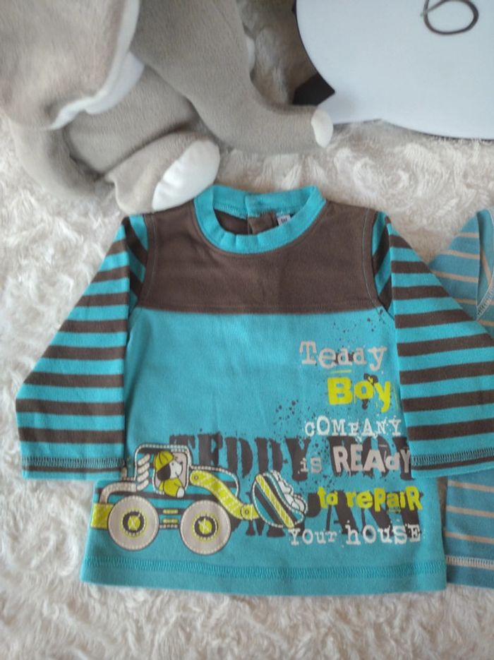Lot de 2 tee shirt chemise manches longues Garçon 6 mois Chef de chantier Teddy chien - photo numéro 3