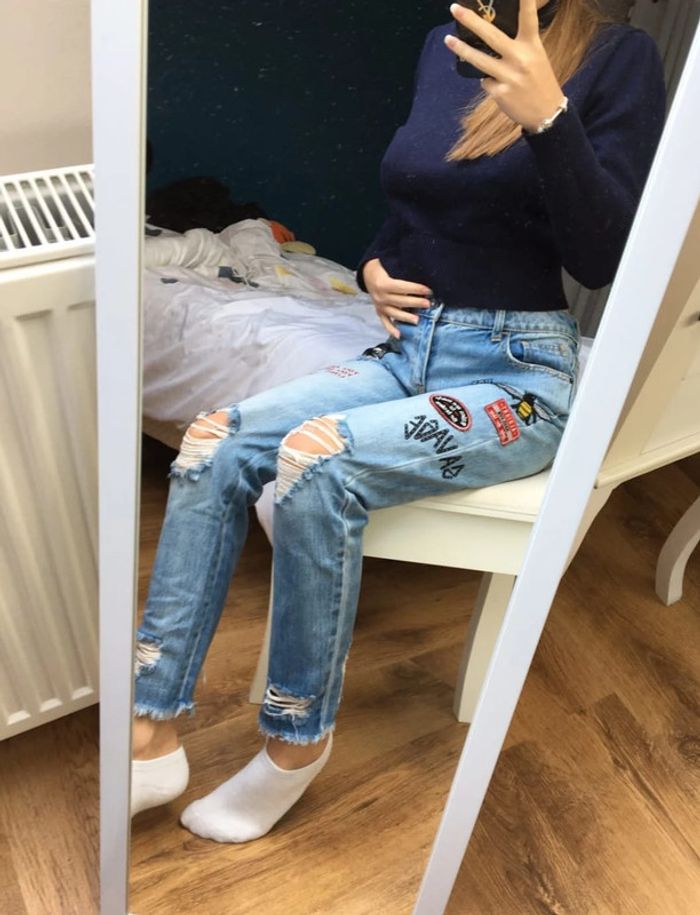 jeans mom avec motif femme neuf