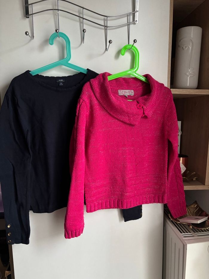 Lot deux pulls chaud fille 10 ans rose et bleu marine Kiabi