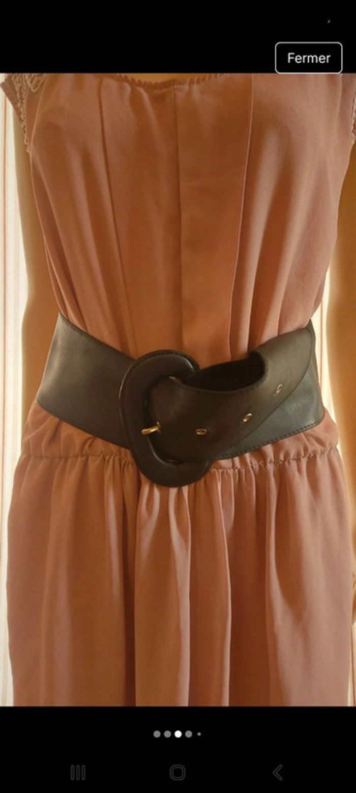 Ceinture large en cuir noir Flora Fleur 80cm