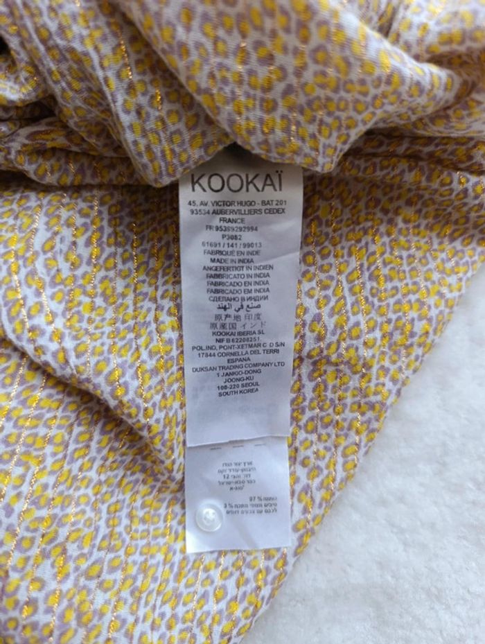 Petite robe d'été Kookaï jaune et doré motif léopard 38 coton et fibres métallisées - photo numéro 12