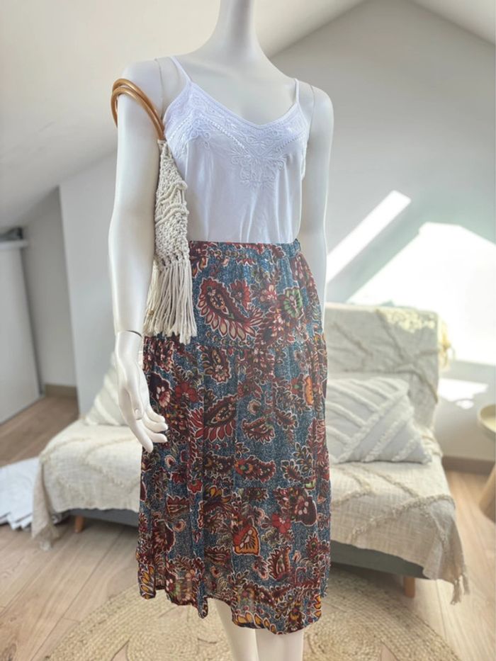 Jupe mi-longue à fleurs TU