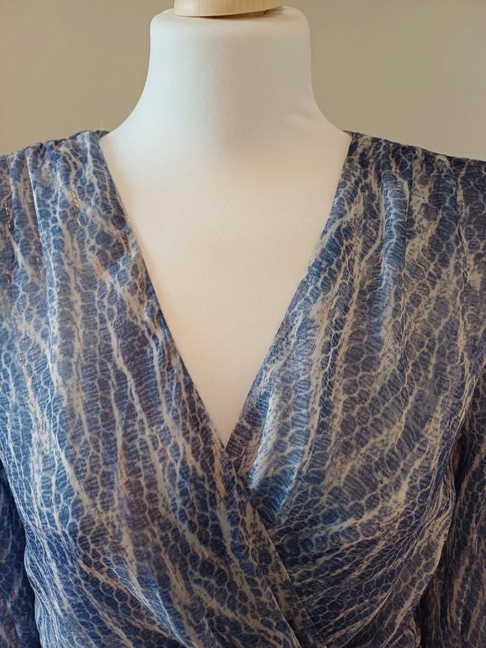 Robe cache-coeur bleue froncée Indefeir taille S/M 36/38 - photo numéro 3