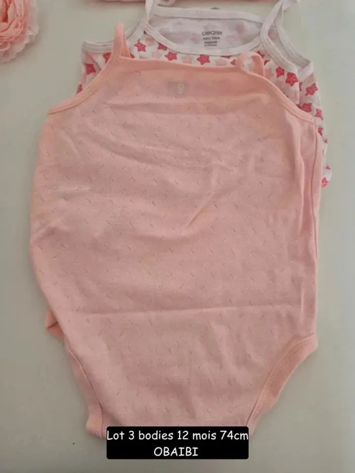 Collection 2025 🌸 3 bodies bretelles été Obaibi , Parfait état 🌸 12 mois 74 cm - photo numéro 5