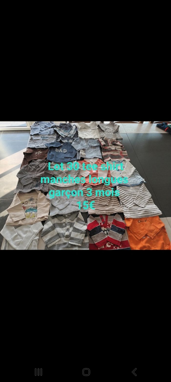 Lot 30 tee shirts manches longues garçon 3 mois