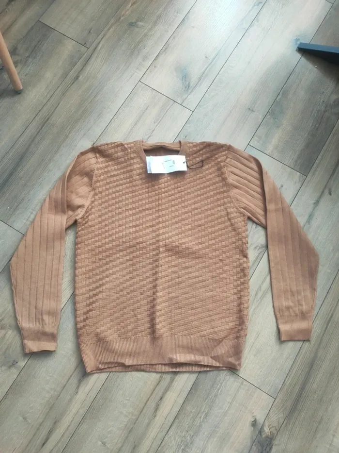 Pull marron clair homme uni tony moro xl neuf extensible