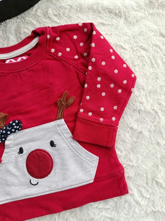 Pull sweat Noël Fille 9/12 mois renne Happy Christmas Young Dimension 100% coton - photo numéro 4