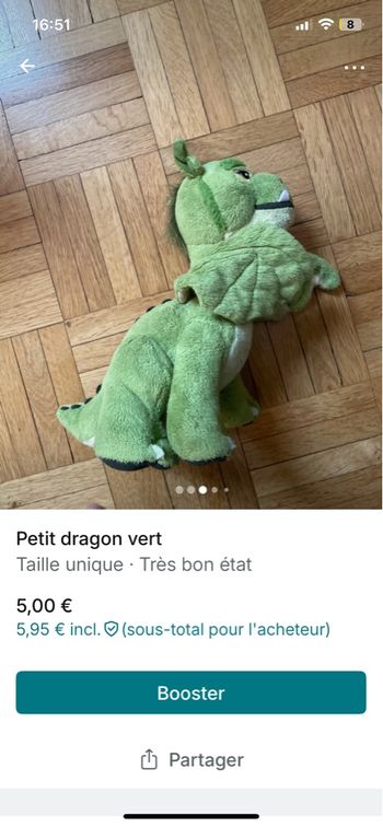 Petit dragon vert peluche