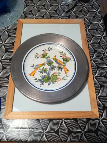 Assiette décorative faïence étain décor Delfte fait main
