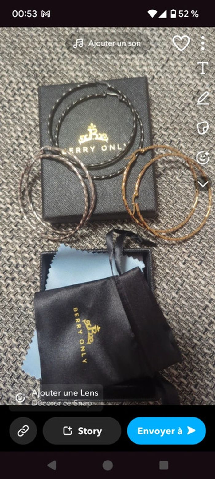 Lots 3paire de créoles torsadé argeté noir doré - photo numéro 3