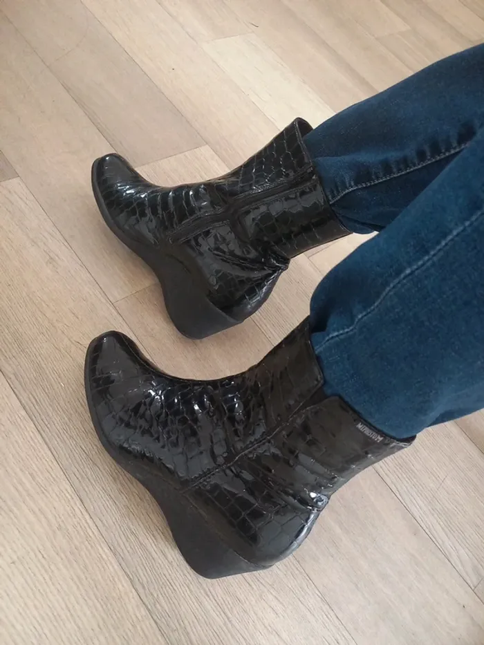 Bottines vernis noir cuir croco T38 - photo numéro 8