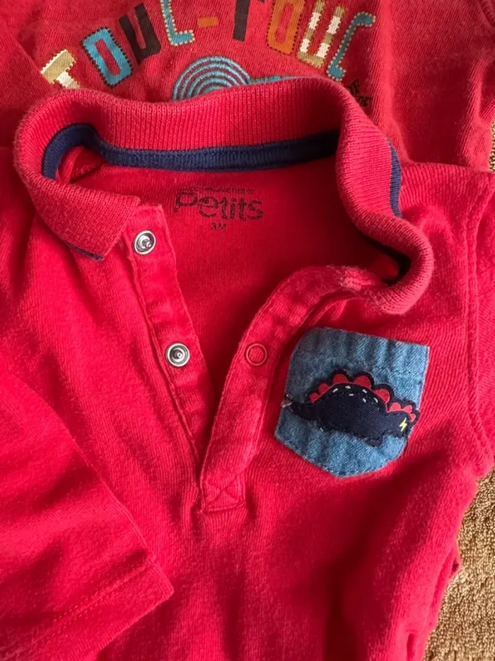 Lot de 2 bodies 3 mois rouges la compagnie des petits - photo numéro 3