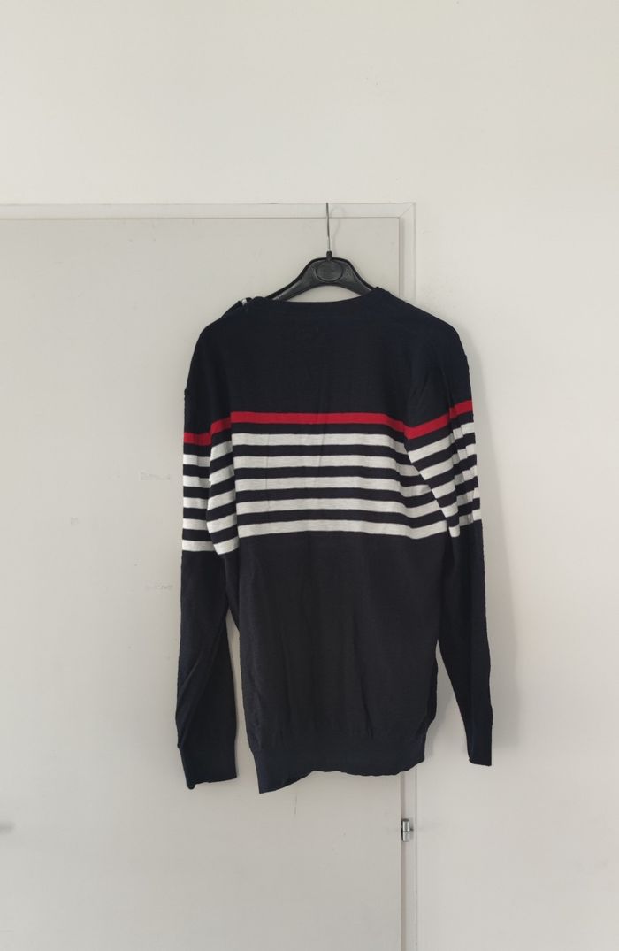 Pull homme XXL Tissaia bleu marine blanc rouge – 100 % coton – très bon état - photo numéro 2
